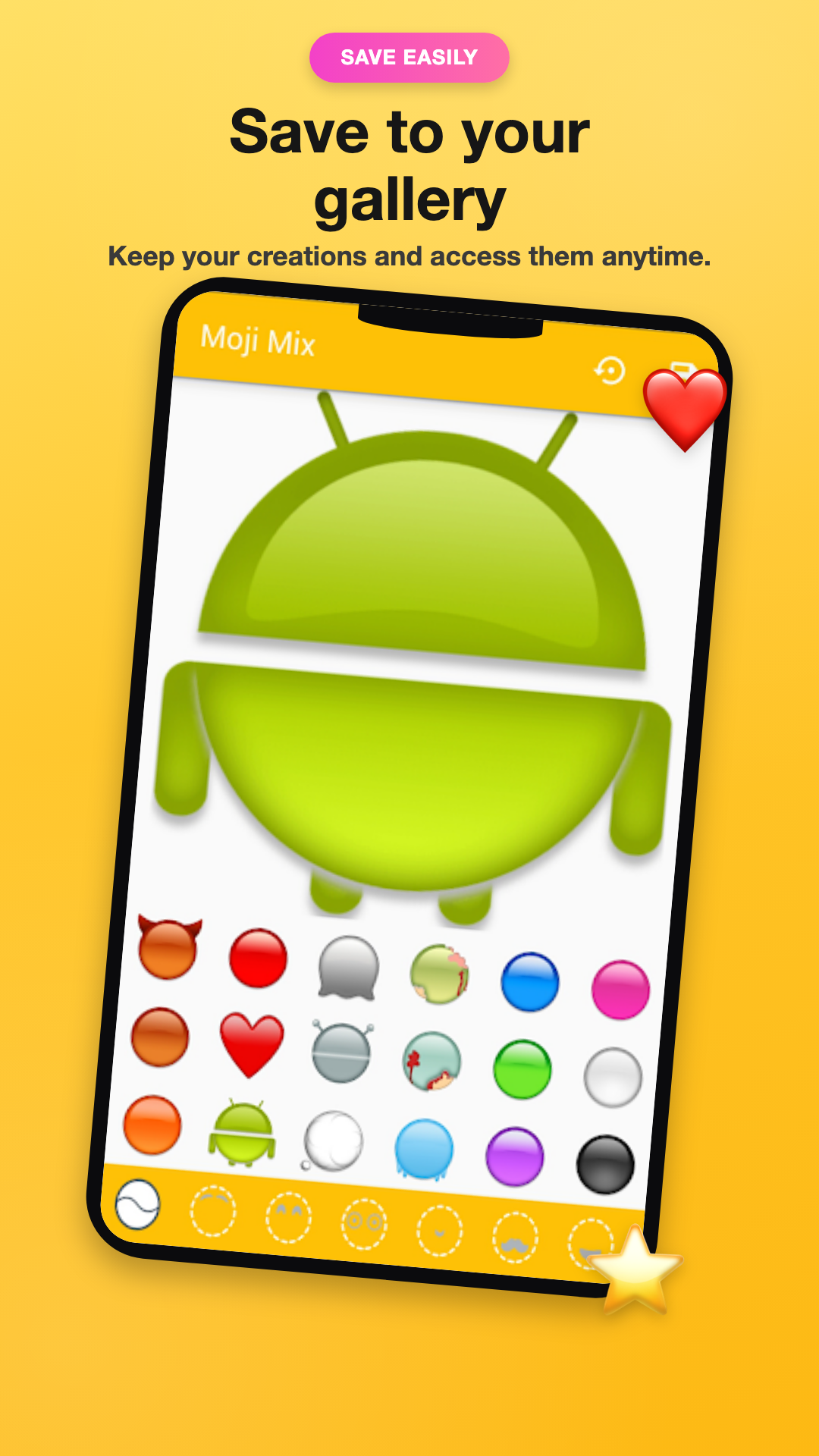 A custom green emoji ready to save in Moji Mix